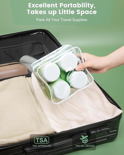 Travel Bottles for Toiletries 8 Pack, Travel Size Toiletries, Tsa Approved Travel Size Containers 3oz, with Travel Essentials Clear Bag, Leak Proof Silicone Squeezable Creams Jars