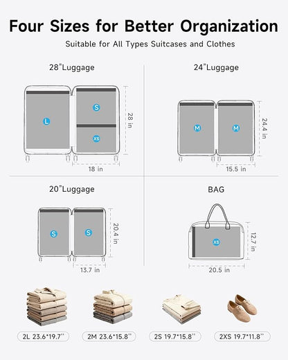 8 Pack Travel Vacuum Bags with Upgraded Rechargeable Pump, 4 Sizes Space Saver Vacuum Storage Bags for Luggage and Suitcase, Compression Bags for Packing, Vacuum Seal Bags for Clothing Travel