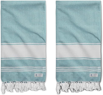 Cotton Turkish Beach Towel Towels Oversized 36"x72" Pool Absorbent Extra Large Quick Dry Sand Travel Towel (Green, 2 Pack)