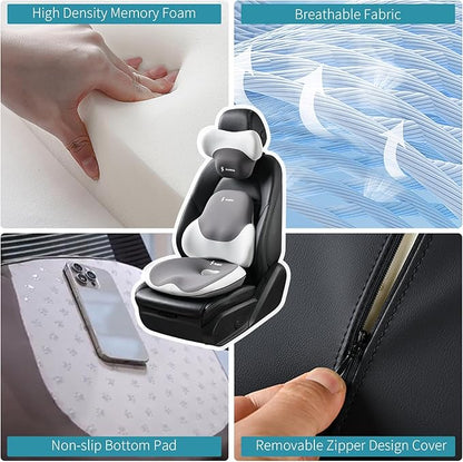 FLORICH Seat Cushion with Lumbar Support Pillow and Car Neck Headrest Pillow Kit for Office Chair, Memory Foem Sciatica Tailbone Hip Lower Back Pain Pressure Relief Butt Pads for Long Sitting Driving