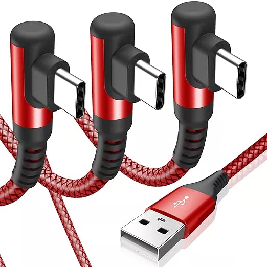 sweguard USB C Cable Right Angle [3Pack, 10FT+6.6FT+3.3FT], USB Type C iPhone 16 Charger Cable Nylon Braided Cord for iPhone 15 16 Pro Max Plus, Samsung Galaxy S25 S24 S23 S22 S21 S10 Note 20 10, Moto