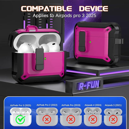 R-fun for AirPods Pro 3 Case (2025) Cover with Cleaning Kit, Military-Grade Heavy-Duty Drop-Resistant with Auto Pop-Up Lid for AirPods Pro 3rd Generation 2025 USB-C Charging Case, Rose Pink