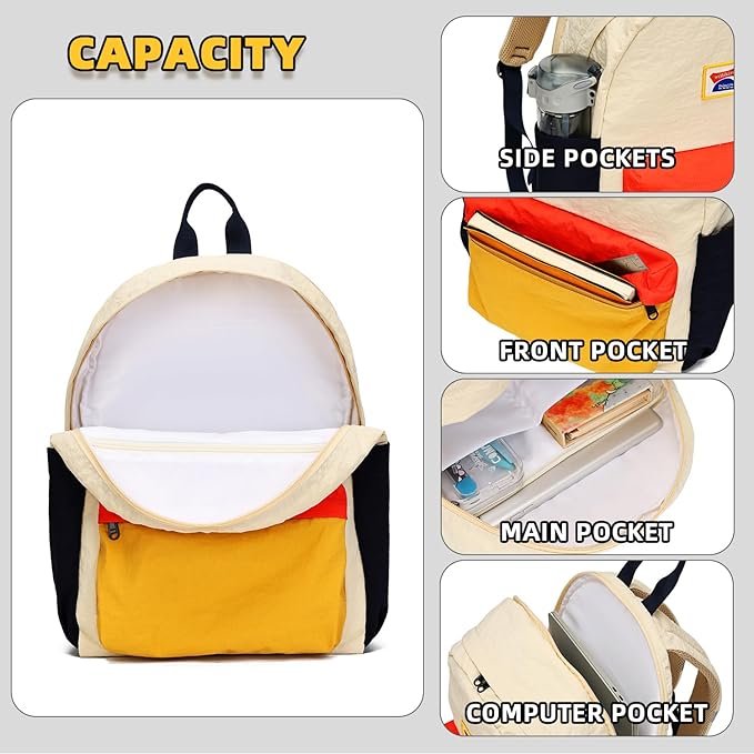 willikiva Kids Backpack for School Boys Girls Teens Toddler Backpack Waterproof Kindergarten Preschool Elementary Bookbag Children Travel Bag(Off White Yellow,Medium)