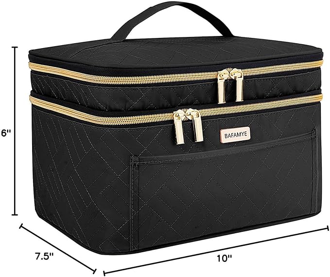 8.8L Double Layer Travel Makeup Bag Women, Large Cosmetic Case, Organizer for Travel-Size Accessories Bottles, Brushes, and Skin Care Products, Black 2.33 GAL