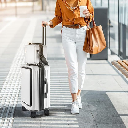 20 Inch Carry On Luggage 22x14x9 Airline Approved, Carry On Suitcase with Wheels, Hard-shell Carry-on Luggage, Durable Luggage Carry-On, White Small Suitcase with Cosmetic Case