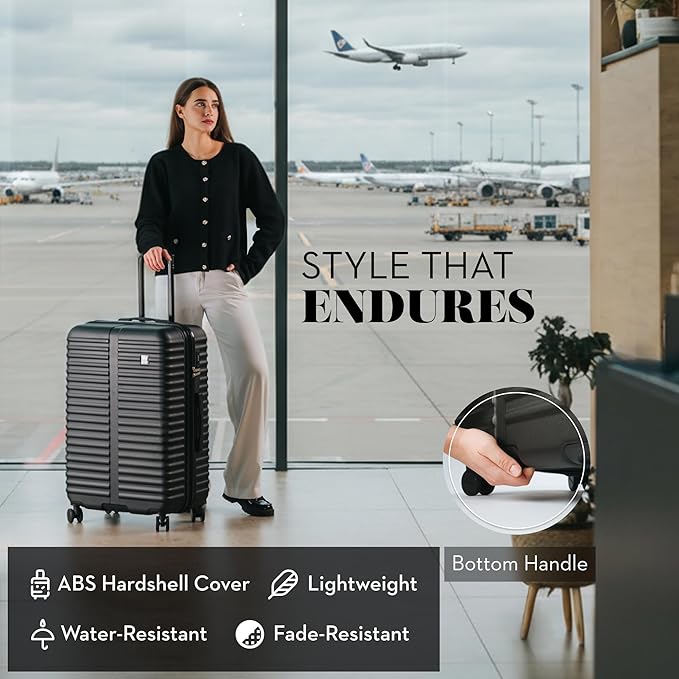 Nine West Suvi 28 Inch Hardshell Spinner, Large Expandable Checked Luggage, Extra Capacity Suitcase for Extended Travel Midnight Black