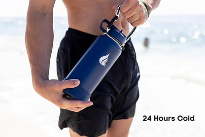 HYDRO CELL Stainless Steel Insulated Water Bottle with Straw - For Cold & Hot Drinks - Metal Vacuum Flask with Screw Cap and Modern Leakproof Sport Thermos for Adults (Navy 32oz)