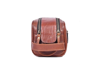 10" Premium Leather Toiletry Travel Pouch With Waterproof Lining | King-Size Handcrafted Vintage Dopp - Kit ~ Gift for Father's Day By Aaron Leather Goods (I Brown)