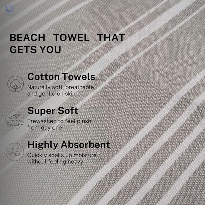 Cotton Turkish Beach Towel with Towels Oversized 36"x72" Pool Absorbent Extra Large Quick Dry Sand Travel Towel (Silver Mist, 4 Pack)