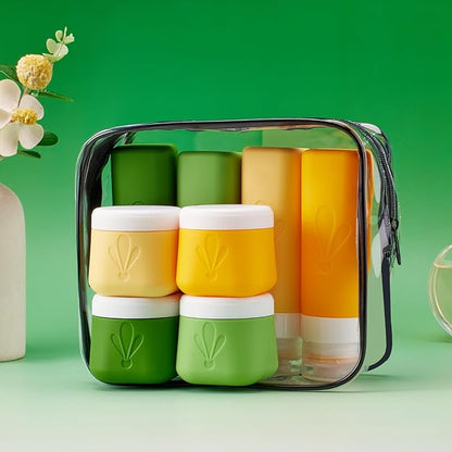 INSFIT 8 Pack Silicone Travel Bottles & Cream Jars with Toiletry Bag, 3oz Leakproof Containers & 2oz Jars with Waterproof Labels, BPA-Free Squeezable Toiletries Set for Shampoo, Lotion