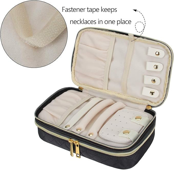 Teamoy Double Layer Jewelry Organizer, Quilted Jewelry Travel Case for Rings, Necklaces, Earrings, Bracelets and More, Black-Bag Only