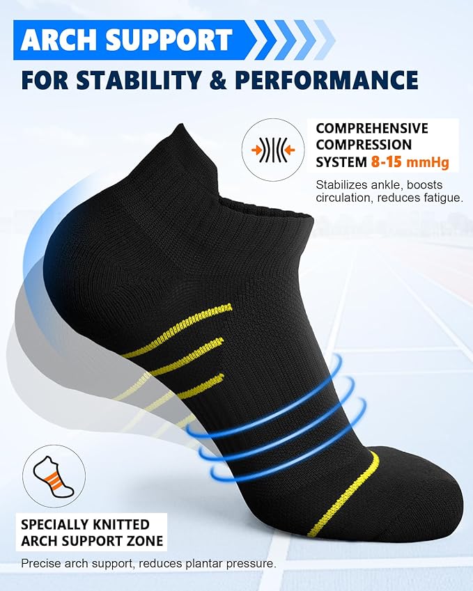 5 Pairs Copper Compression Socks for Women & Men - Ankle Plantar Fasciitis Arch Support Running Socks for Athletic