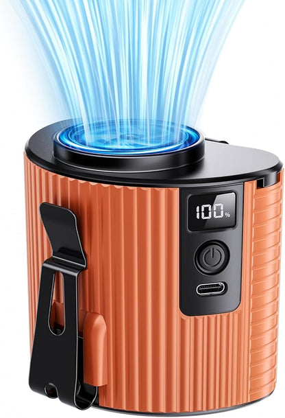 Portable Fan,Rechargeable Waist Fans,11000RPM Strong Airflow Mini Wearable Belt Fan,5 Speed,Personal Clip Waist Fans for Outdoor,Camping,Jobsite,Fishing,Travel (K20-Orange)