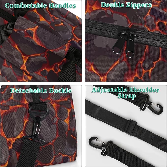 Personalized Duffel Bag for Kids Girls Boys, Scary Dinosaur Custom Name Gym Bag Overnight with Padded Handles Carry On Weekend Sports Travel Bag for School Practice Gymnastics Ballet