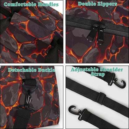 Personalized Duffel Bag for Kids Girls Boys, Scary Dinosaur Custom Name Gym Bag Overnight with Padded Handles Carry On Weekend Sports Travel Bag for School Practice Gymnastics Ballet