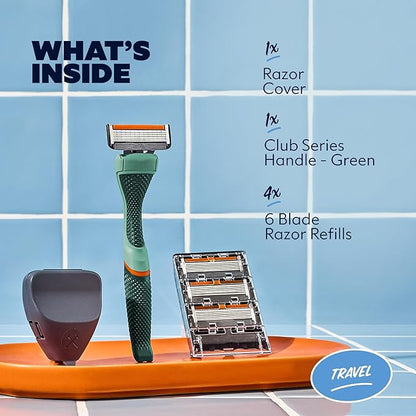 Dollar Shave Club | Travel Shave Set | 4 Extra Close Refill Cartridges, 1 Handle (Green), 1 Razor Cover