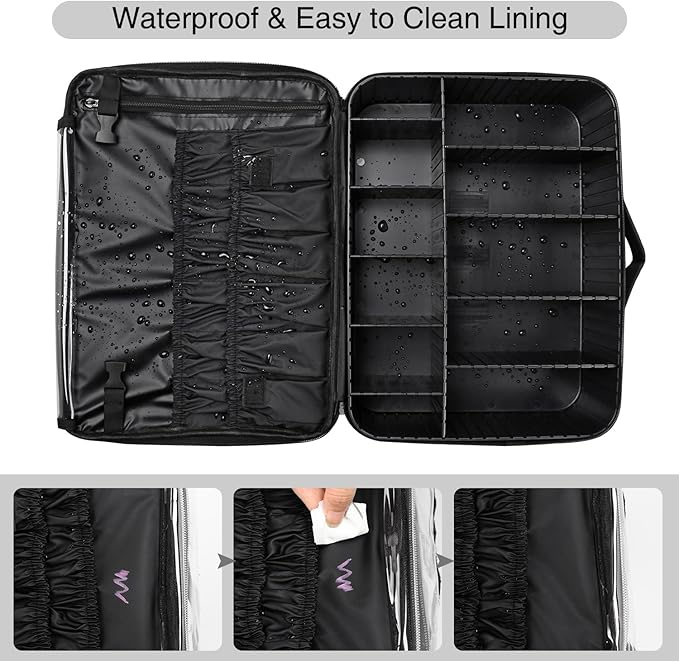 Relavel Large Makeup Organizer Profession Makeup Bag Extra Large Makeup Case with Adjustable Dividers, Adjustable Angle Fixed Belt and Shoulder Strap Plastic Dividers