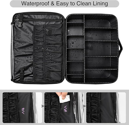 Relavel Large Makeup Organizer Profession Makeup Bag Extra Large Makeup Case with Adjustable Dividers, Adjustable Angle Fixed Belt and Shoulder Strap Plastic Dividers