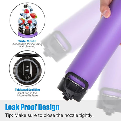 Volhoply 24oz Insulated Water Bottle With Straw Bulk 6 Pack,Metal Wide Mouth Water Bottles With Handle Lid Keep Cold,Reusable Double Wall Cups,Powder Coated Sport Bottle For Holder(Purple,6 Count)