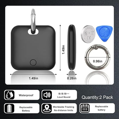 Tracker Tags-2 Pack(iOS Only) Compatible with Apple with 1 Battery,Replaceable Battery,Bluetooth Luggage Smart GPS Tag Works with Apple Find My APP,Item Finders for Dog/Key/Luggage