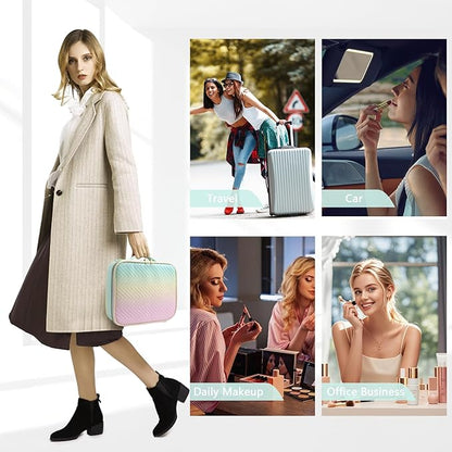 Travel Makeup Case 5 Layers Portable Makeup Train Case Cosmetic Bag Organizer Storage for Women with Adjustable Dividers and Shoulder Strap for Toiletry Travel Accessories(gradient green)