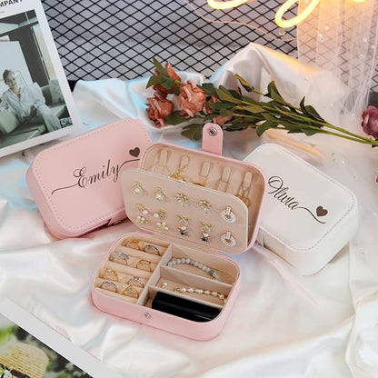 Personalized Jewelry Box for Women, Custom Travel Jewelry Case with Name and Birth Flower, Leather Jewelry Box for Rings, Earrings, Necklaces, Personalized Gifts for Women