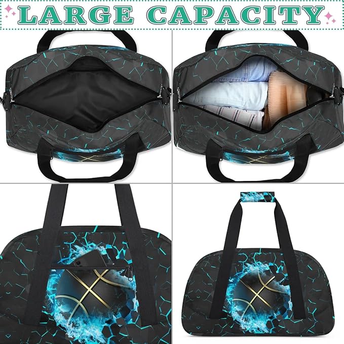 Blue Basketball Kids Duffel Bag for Boys, Sport Ball Sports Gym Bag Overnight Travel Weekender Bag Lightweight Carry On Sleepovers Bag for School Practice Gymnastics