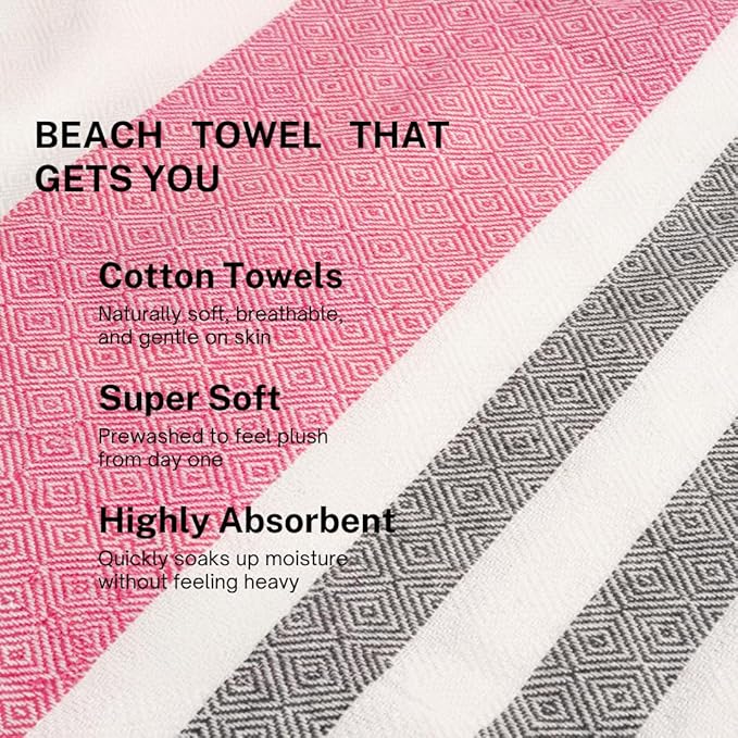 Cotton Turkish Beach Towel with Towels Oversized 36"x72" Pool Absorbent Extra Large Quick Dry Sand Travel Towel (Rosé Obsidian, 2 Pack)