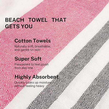 Cotton Turkish Beach Towel with Towels Oversized 36"x72" Pool Absorbent Extra Large Quick Dry Sand Travel Towel (Rosé Obsidian, 2 Pack)