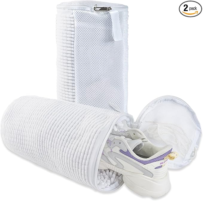 GOGOODA Shoes Bags for Laundry, 2 PCS Sneakers Wash Bags for Flats, Durable Shoe Cleaning Bag for Washing Machine and Dryers, Reusable Shoe Wash Bags for Tennis Shoes Unstain Cleaner Kit(White, 2Pack)