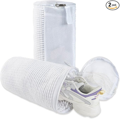 GOGOODA Shoes Bags for Laundry, 2 PCS Sneakers Wash Bags for Flats, Durable Shoe Cleaning Bag for Washing Machine and Dryers, Reusable Shoe Wash Bags for Tennis Shoes Unstain Cleaner Kit(White, 2Pack)