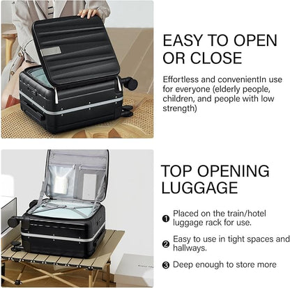 Hanke 16 inch Underseat Carry On Suitcases with Wheels,Lightweight Hard Shell Carry on Luggage with Wheels for Weekender,Top Opening Small Suitcase,Travel Luggage for Womem Men,Jet Black.