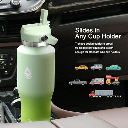 SENDESTAR SENDESTAR 40oz Stainless Steel Water Bottle(Cold for 48 Hrs, Hot for 24 Hrs),Double Wall Vacuum Insulated Bottle with Straw Lid, Spout Lid and Flex Cap, Fit in Any Car Cup Holder