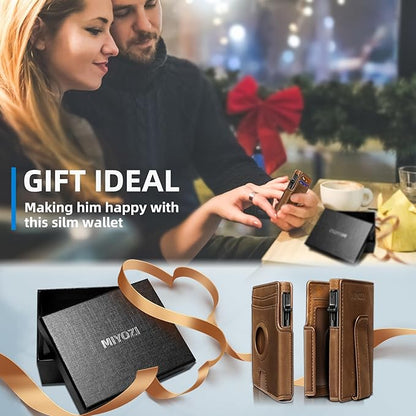 Airtag Wallet for Men,with Money Clip 10 Cards Metal Case Smart Slim Pop Up Credit Card Holder Flip with Magnetic Closure RFID Blocking wallet with Gift Box