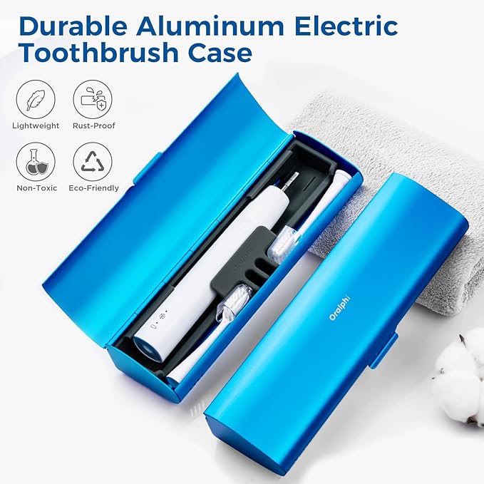 Aluminum Electric Toothbrush Travel Case, 2 in 1 Travel Toothbrush Holder for Oral B/Oral-B Pro 1000 1500 5000 7000 and Most Electric Toothbrush for Traveling, Removable Silicone Liner-Blue