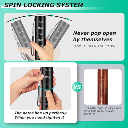 Aluminium Travel Pill Organizer,Weekly Metal Pill Case,Pill Holder, Moisture Proof Waterproof Daily Pill Box 7 Day, Large Pill Container to Hold Vitamins,Medication,Supplements 【Black Knurling】