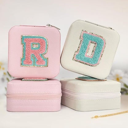 SANDJEST Personalized Jewelry Box, Pink Travel Jewelry Box with Initial R, Small Monogrammed Jewelry Case Organizer for Girls Women Teen Kids, Mini Travel Essentials Gifts for Birthday Christmas