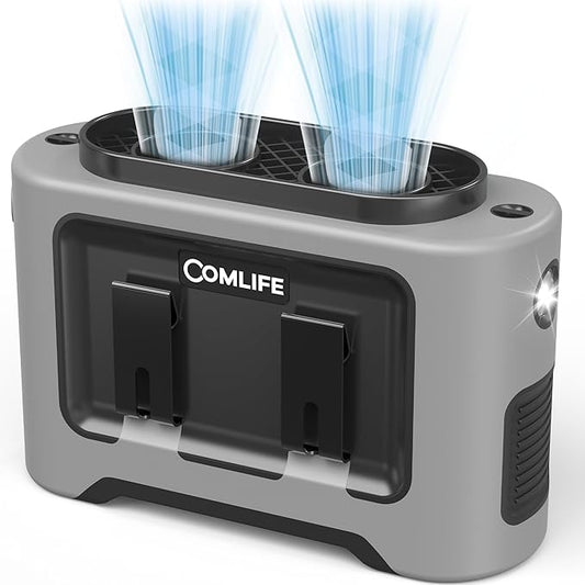 14500mAh Portable Waist Fan Clip On Belt- Rechargeable Battery Operated,Max 40H Cooling,5 Speed 14600RPM,Dual Air Vent, Hands-free Shirt Neck Fan With Light for Outdoor Jobsite Camping Traveling