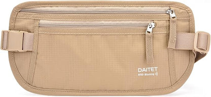 DAITET Money Belt - Passport Holder Secure Hidden Travel Wallet with RFID Blocking, Undercover Fanny Pack (Beige)