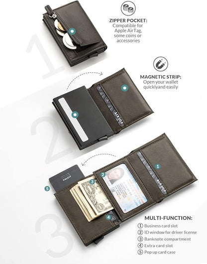 VULKIT Pop up Wallet Minimalist Cash Wallets RFID Blocking Leather Smart Credit Card Holder with Magnetic Closure for Men
