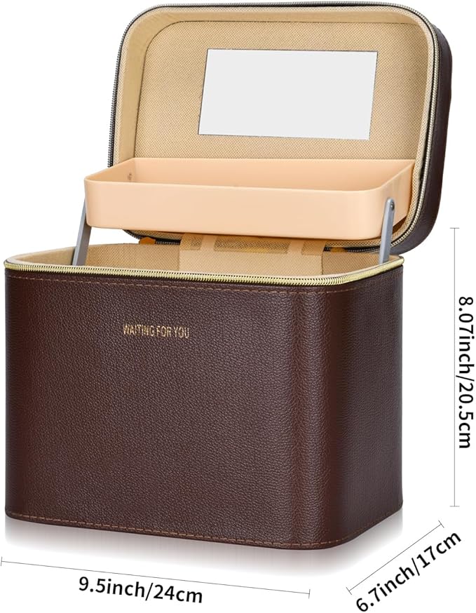 Luxury makeup box, Portable leather hard cosmetic case with mirror, cosmetic case organizer,Professional train case for women adults. (Yellow)