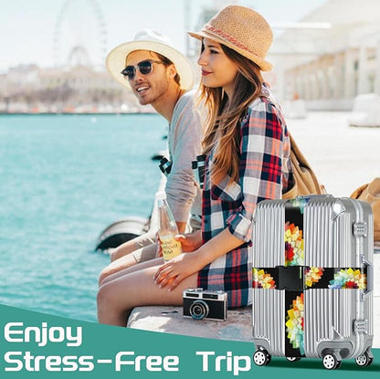 Slohif Luggage Straps for Suitcases Travel Belt Accessories Luggage Connector Identifiers Over Handle with Buckle Unique Nylon Adjustable Strap for Sleeping Bag Car Seat Colorful Flower (2 Pack)