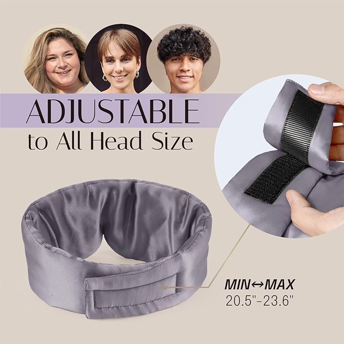 Silk Sleep Mask Soft Pressureless: 100% Mulberry Silk for Eye Skin Anti Wrinkles, Large Size for Total Blackout, Adjustable Wide Velcro Ear Cover, Charcoal