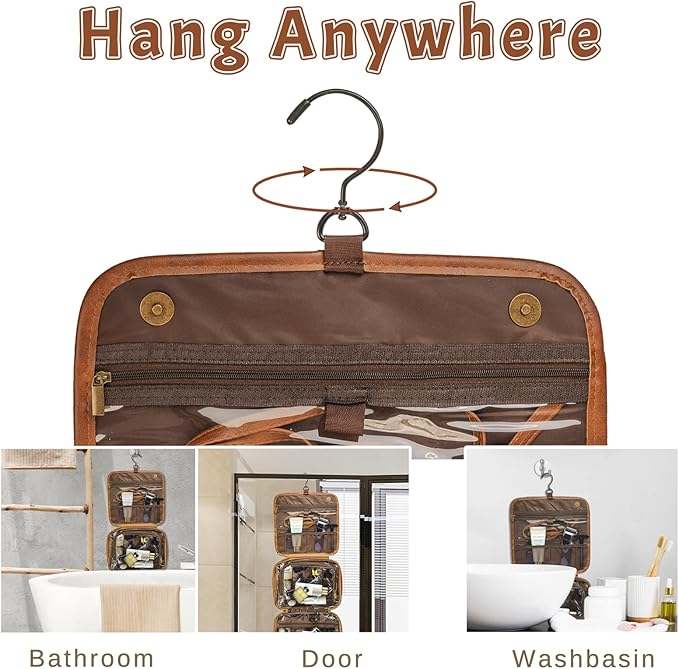 2025 Personalized Custom Christmas Gifts for Men, Large Hanging Toiletry Bag Leather Shaving Toiletries Bags for Him, Waterproof Travel Bag, Gift for Anniversary, Dad, Grandpa, Husband, Lover