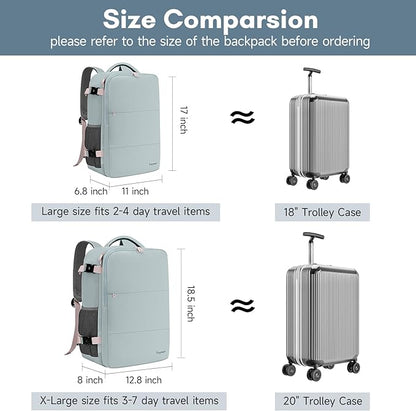 Taygeer Personal Item Backpack for Men Women, Travel Backpack Carry on Luggage Flight Approved with USB Charging Port & Shoe Pouch, Large Weekender Work Bag for Hiking Gift, Gray Powder