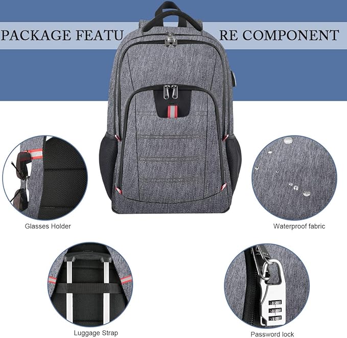 Della Gao Laptop Backpack for Men, Large Anti-Theft Business Travel Backpack with USB Charging Port, Water Resistant College School Computer Bag for Men/Women for 17 Inch Laptop and Notebook