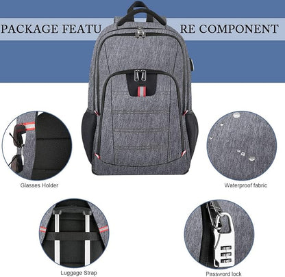 Della Gao Laptop Backpack for Men, Large Anti-Theft Business Travel Backpack with USB Charging Port, Water Resistant College School Computer Bag for Men/Women for 17 Inch Laptop and Notebook