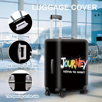 Colorful Journey Luggage Cover – Elastic Space-Themed Travel Suitcase Protector with Wheels, 'Enjoying the Moment' Design,XL