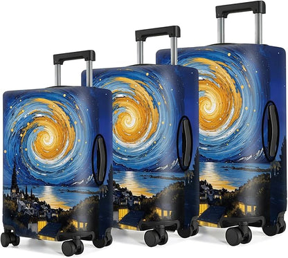Art Print Travel Suitcase Cover – Starry Night Style Waterproof Luggage Cover and Stretchable Suitcase Protector for Checked Bags,Fits 32"-34" Luggage,XL