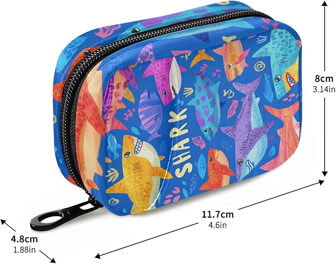 Colorful Bright Blue Sharks Travel Pill Organizer Case Box Container Weekly Portable Vitamin Medicine Holder Storage Bag with Zipper Removable